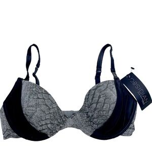 New Obsidian Bra 34C by Elle Macpherson Gray Python Padded Underwire